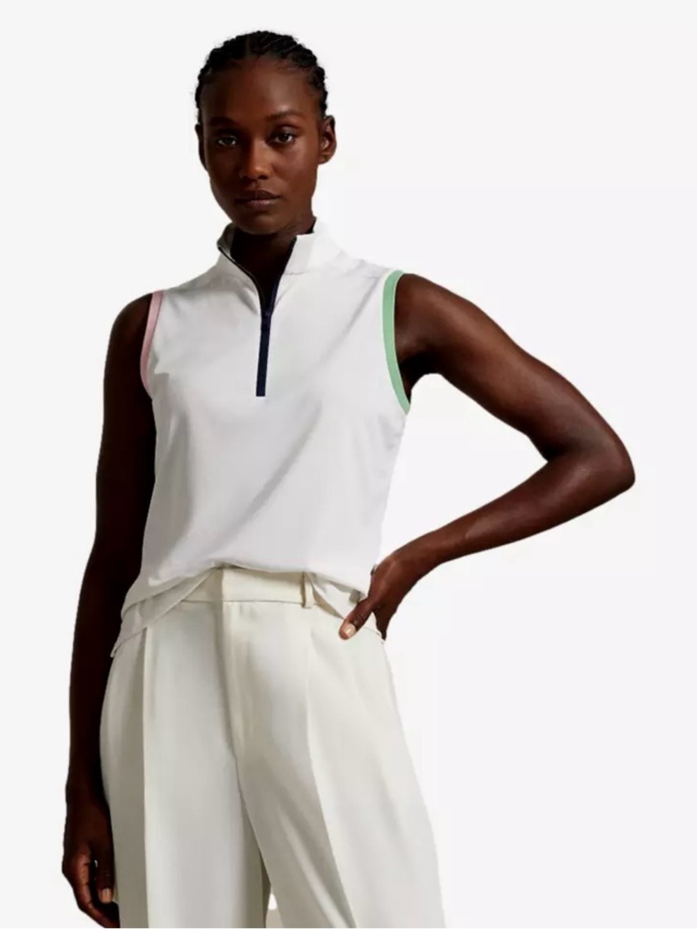 🆕 RLX Ralph Lauren Air Tech Piqué Sleeveless Golf Polo White Size: XL QuarterZip